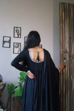 Black Anarkali Suit with Palazzo & Dupatta – 3 Piece Set