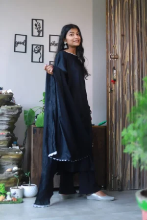 Black Anarkali Suit with Palazzo & Dupatta – 3 Piece Set