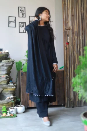Black Anarkali Suit with Palazzo & Dupatta – 3 Piece Set