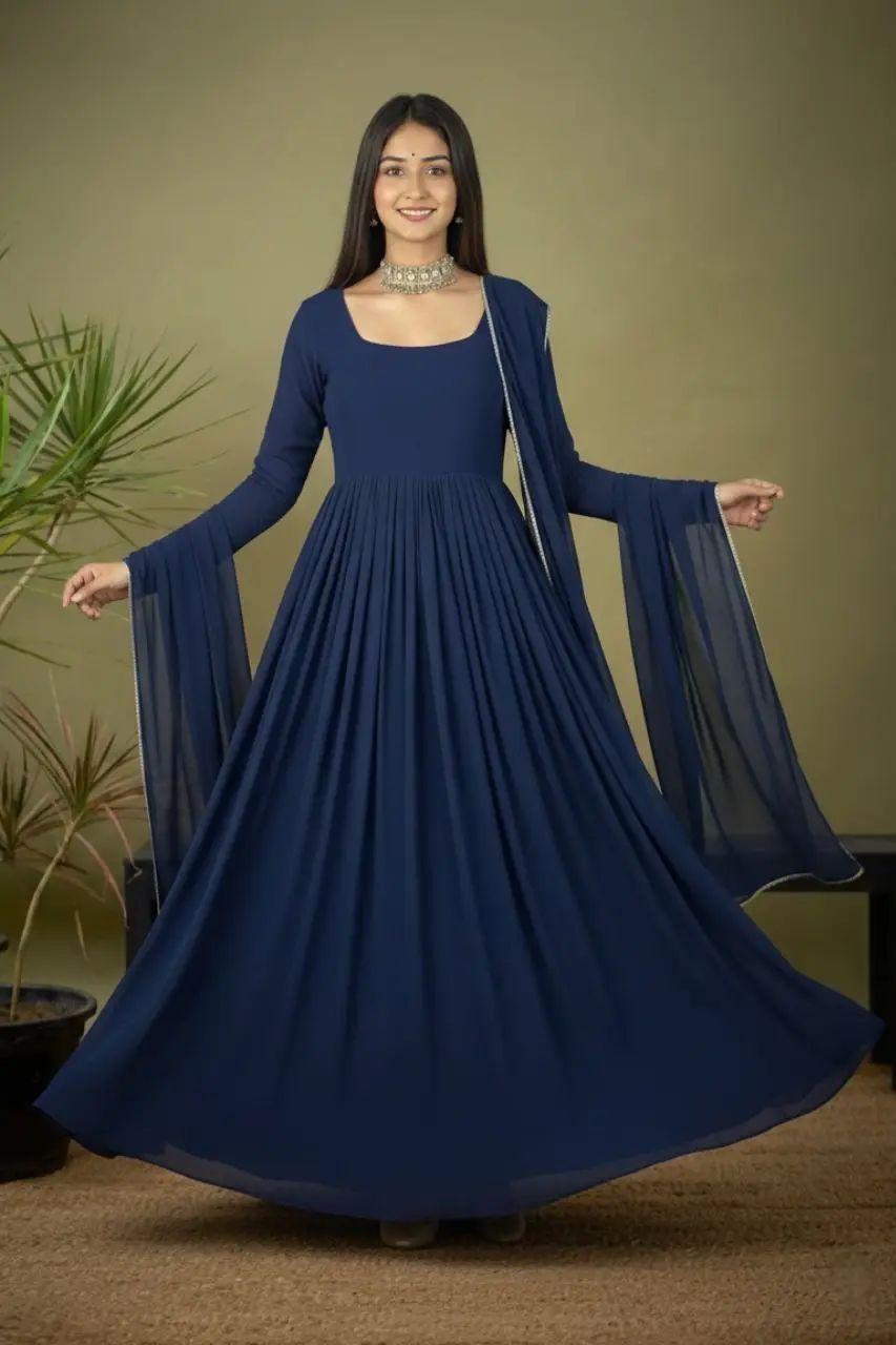 Zairona blue Anarkali dress for women – elegant long frock suit design