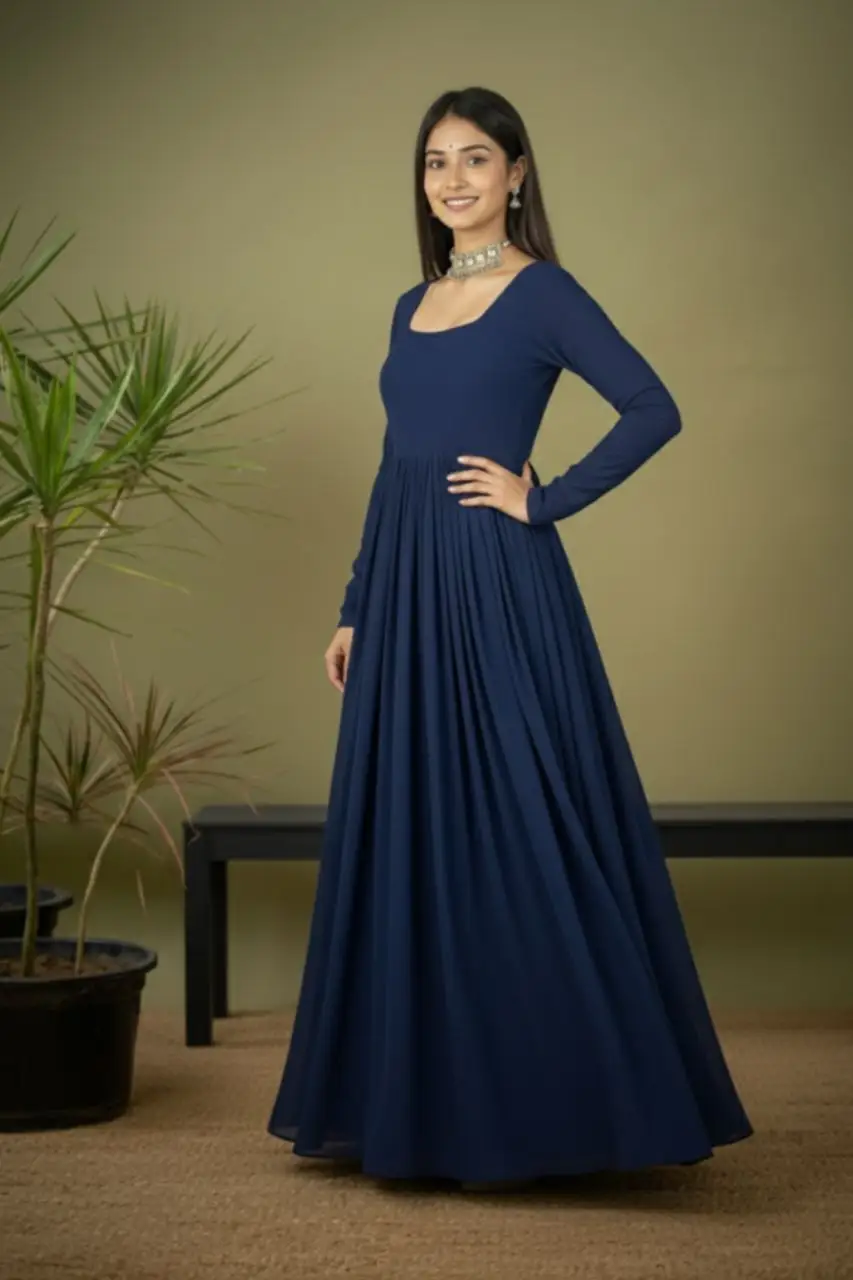 Zairona blue colour Anarkali dress latest design for party wear