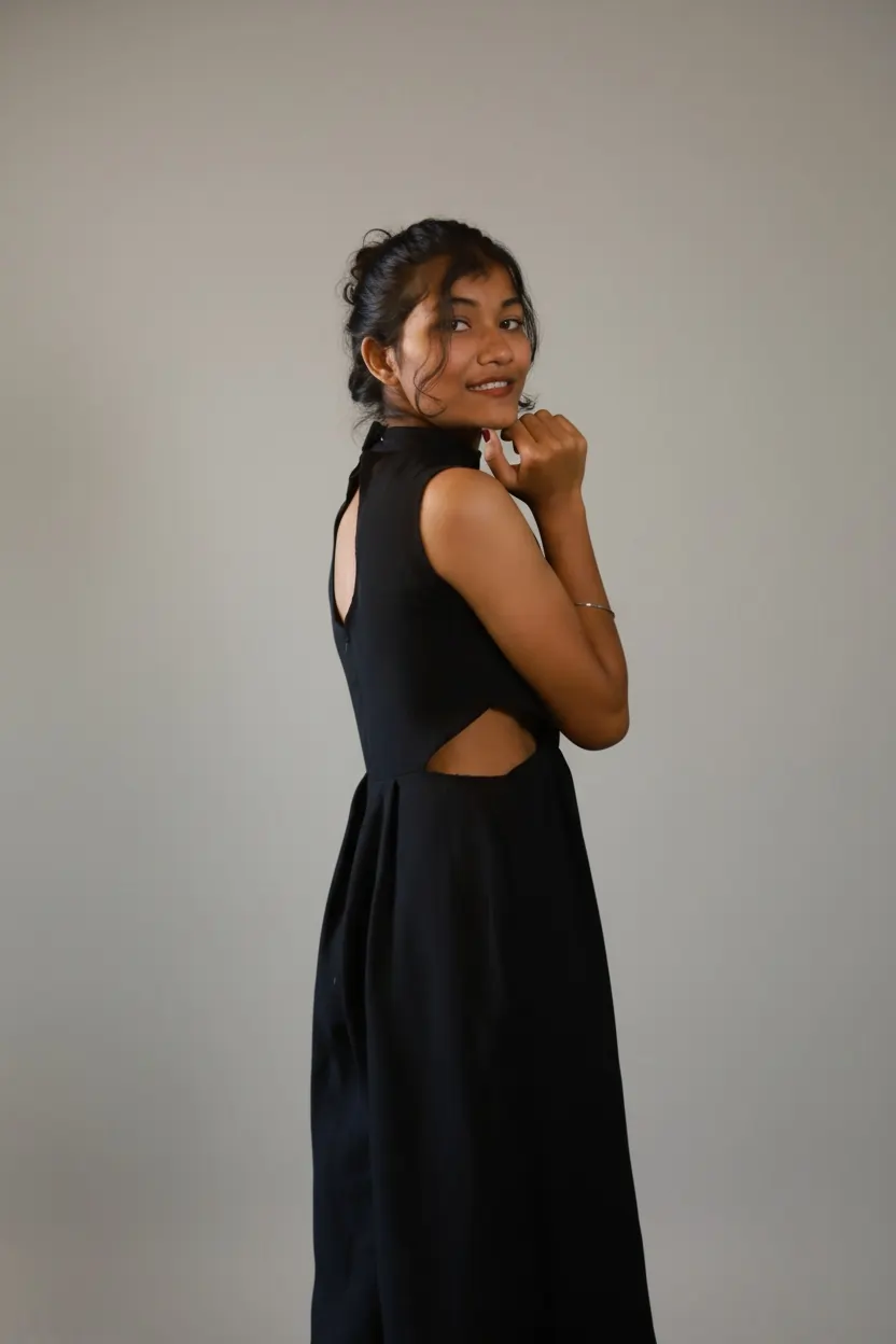 Zairona women’s black jumpsuit – elegant one-piece outfit for formal and casual wear.